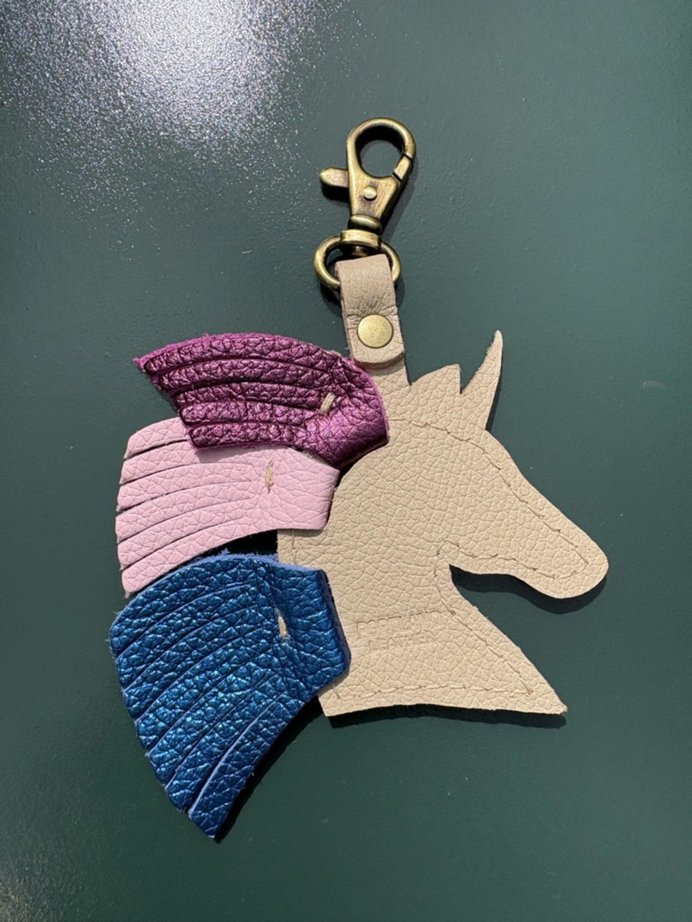 PLG Unicorn Keychain Bag Charm Lobster Clasp Pebbled Bone Blue Pink Purple - Picture 7 of 10